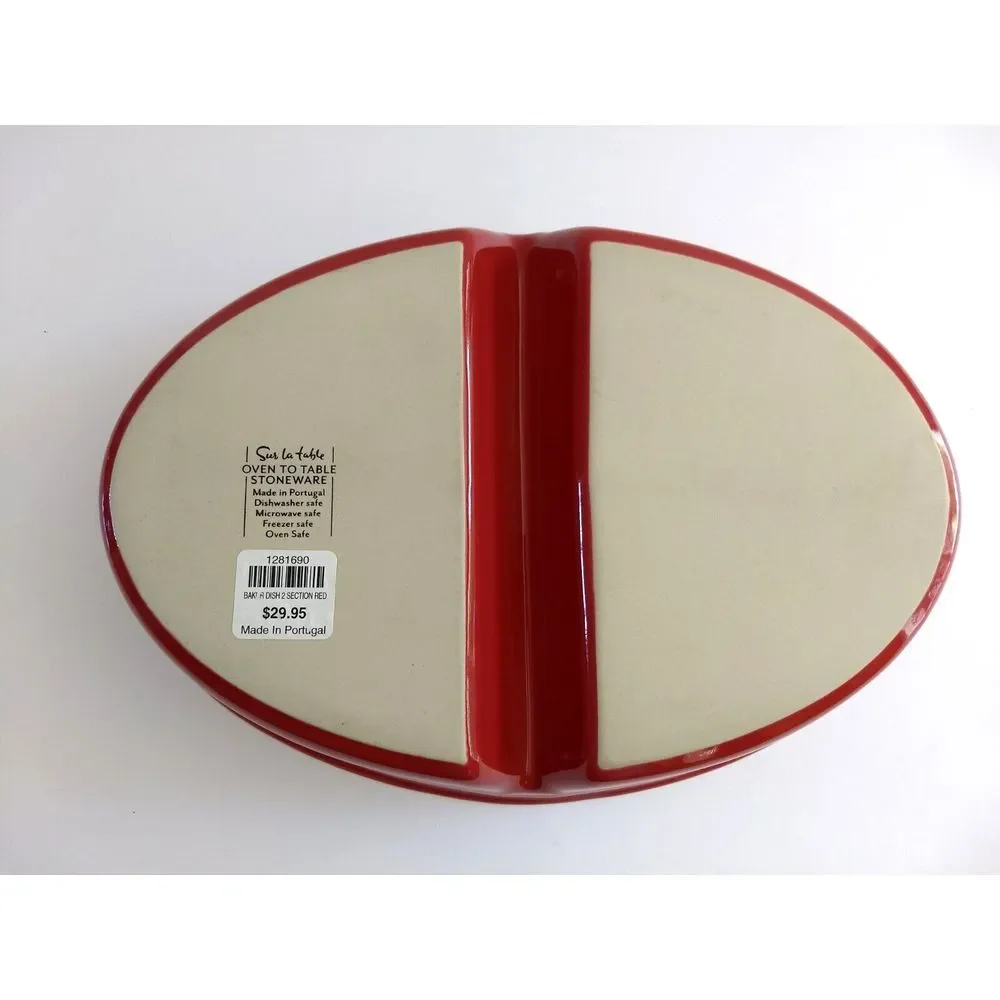Sur La Table Stoneware 2-Section Dish‎ Casserole Red Oven to Table Portugal NWT
